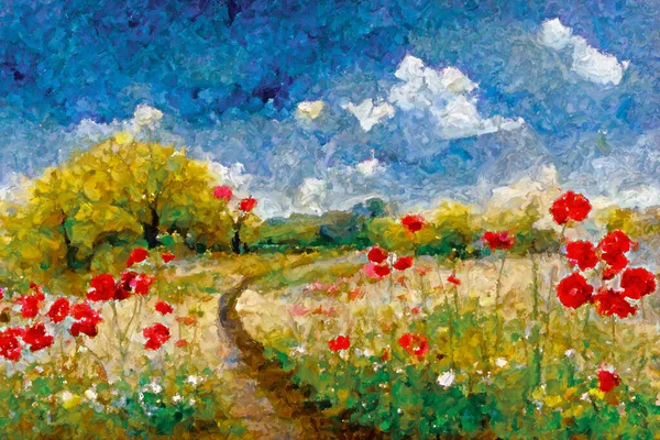 watercolor painting of a beautiful landscape with flowers