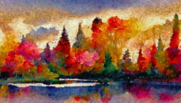 watercolor painting of autumn trees in the forest.