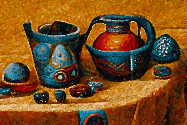 watercolor painting of a traditional russian clay