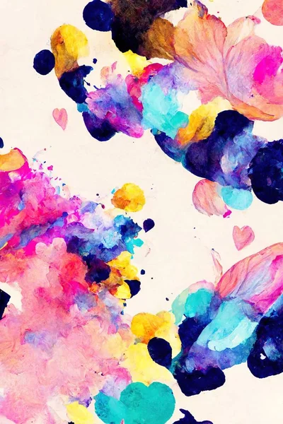 watercolor illustration of colorful paint stains on white background