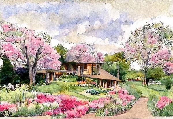 beautiful watercolor painting of a house