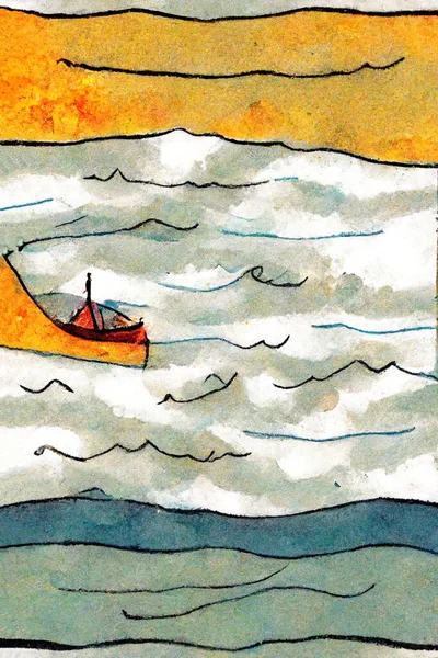 watercolor hand drawn illustration of a boat on a white background