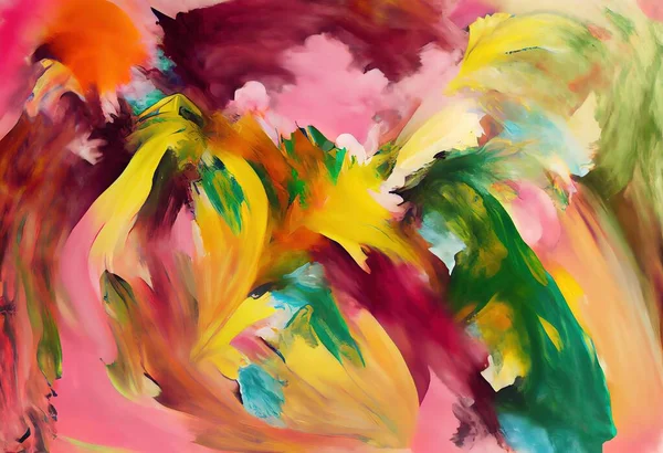 abstract colorful background with paint splashes and leaves