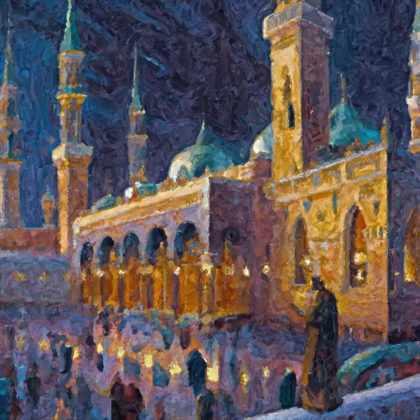 Masjid al Nabawi islamic original painting Makkah Madina, Aqsa Haram Madina muslim mosques, abstract painting islamic, Madina painting