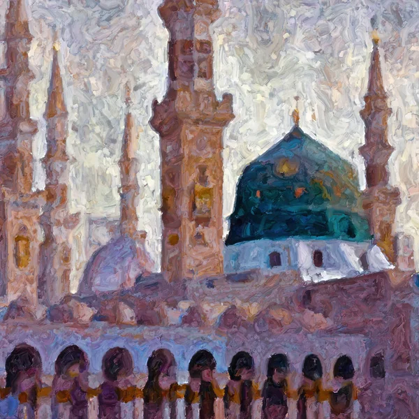 Masjid al Nabawi islamic original painting Makkah Madina, Aqsa Haram Madina muslim mosques, abstract painting islamic, Madina painting