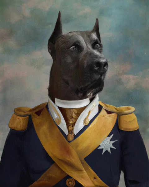 oil painting of Prince Dog background, Renaissance Dog portrait of a general, Lord, admiral, Emperor, commodore. Custom Funny Pet Portrait, Vintage Memorial, canvas, luxury Wall Art tableau Decoration