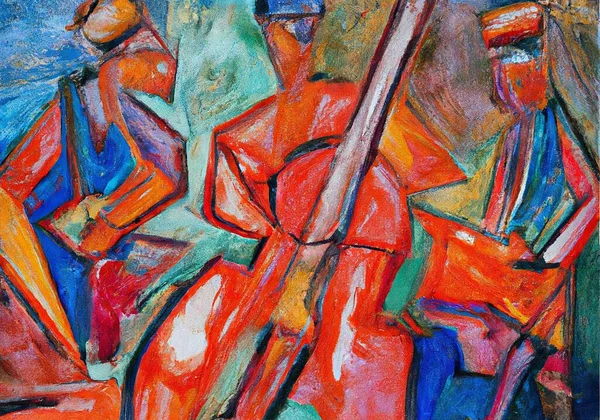abstract background, watercolor painting, texture, abstract painting of a musical group playing guitar.