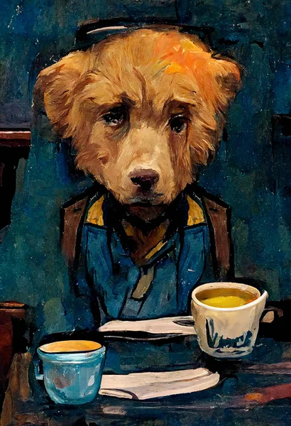 a cup of coffee and a dog in the hand