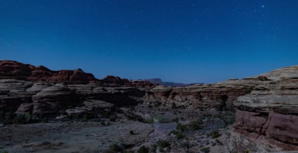 Time Lapse Starry Night Sky Water Canyon Located Maze District — Stock Video