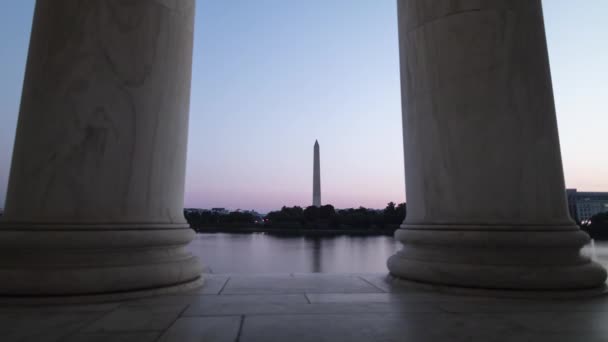 Washington Monument White House Seen Tidal Basin Framed Two Columns — Video