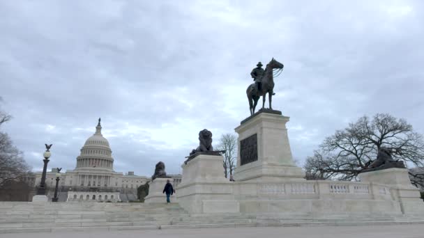 Ulysses Grant Memorial Capitol Building Washington Winter Day Night Turistas — Vídeo de Stock