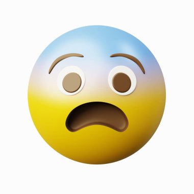 3D görüntüleme simgesi korkmuş ya da korkmuş, beyaz arkaplan ile izole edilmiş