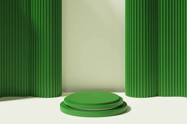 3D green Podium Minimal Abstract geometry shape background. green podium minimalist mockup scene for product