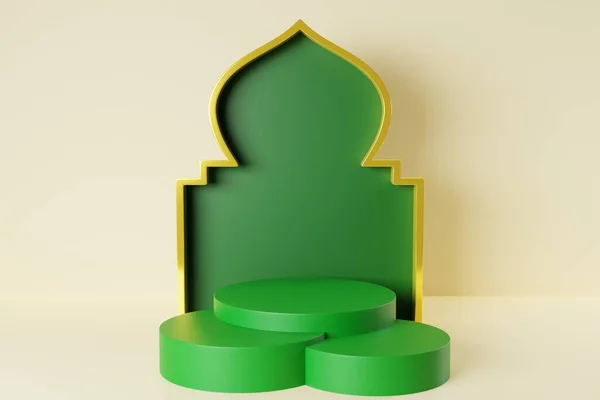 3d rendering of islamic podium for product display background with realistic podium mosque portal