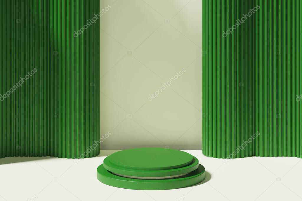 3D green Podium Minimal Abstract geometry shape background. green podium minimalist mockup scene for product