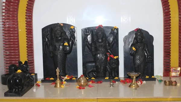 Rangav, Sangmeshwar, Maharashtra, India : 13 December 2020 : Three gods statue of village temple.