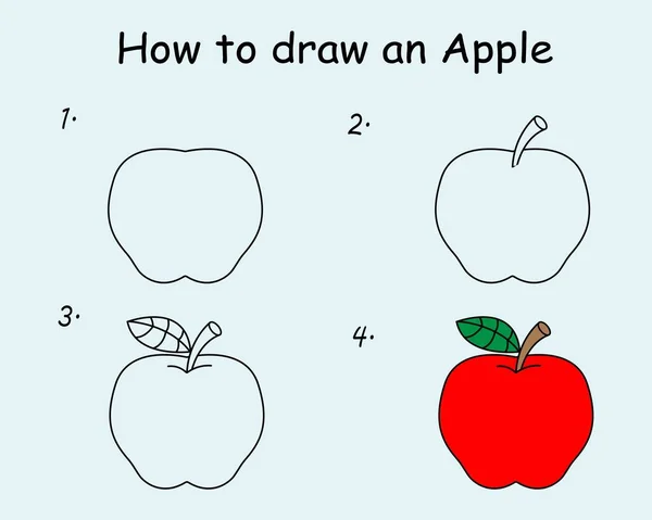 Step Step Draw Apple Drawing Tutorial Apple Drawing Lesson Children — 图库矢量图片