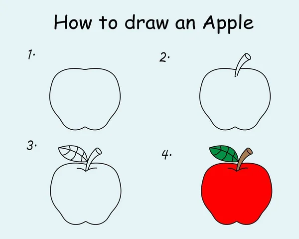 Step Step Draw Apple Drawing Tutorial Apple Drawing Lesson Children — Vettoriale Stock