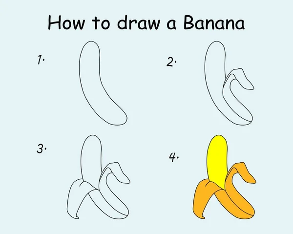 Step Step Draw Banana Drawing Tutorial Banana Drawing Lesson Children — Stock Vector