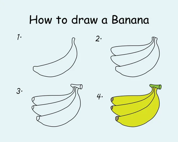 Step Step Draw Banana Drawing Tutorial Banana Drawing Lesson Children — Stock Vector