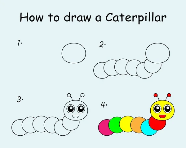 Крок Кроком Щоб Намалювати Caterpillar Малював Навчальний Посібник Caterpillar Заняття — стоковий вектор