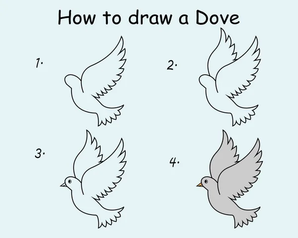 Step Step Draw Dove Drawing Tutorial Dove Drawing Lesson Children — Stockvector