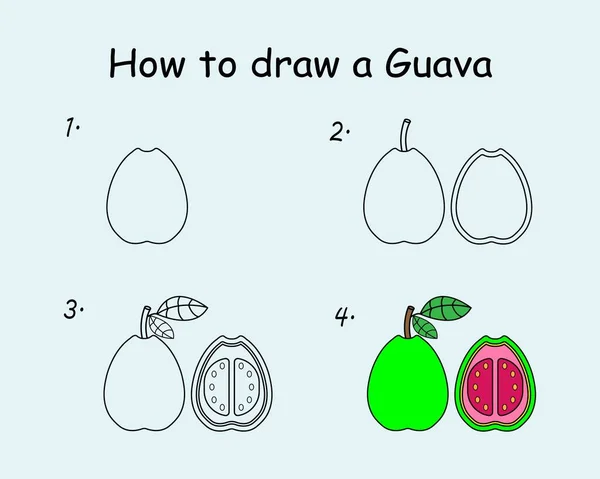 Step Step Draw Guava Drawing Tutorial Guava Drawing Lesson Children — Διανυσματικό Αρχείο