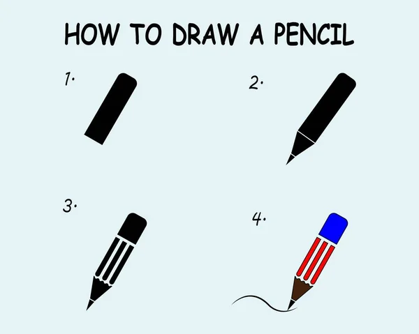 Step Step Draw Pencil Drawing Tutorial Pencil Drawing Lesson Children — ストックベクタ