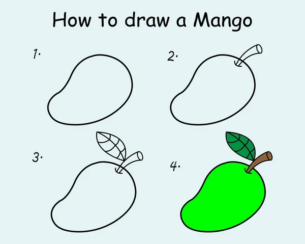 Step Step Draw Mango Drawing Tutorial Mango Drawing Lesson Children — Διανυσματικό Αρχείο