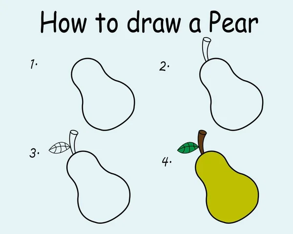 Step Step Draw Pear Drawing Tutorial Pear Drawing Lesson Children — Stockvector