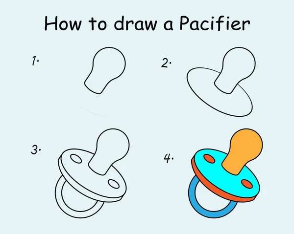 Step Step Draw Pacifier Drawing Tutorial Pacifier Drawing Lesson Children — Wektor stockowy