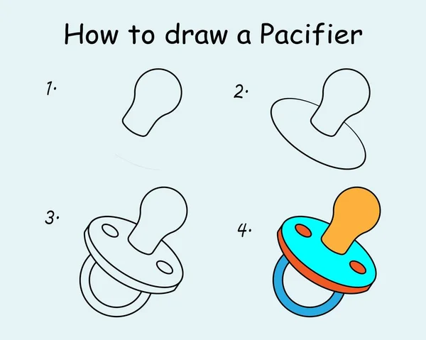 Stap Voor Stap Een Pacifier Tekenen Teken Tutorial Een Pacifier — Stockvector