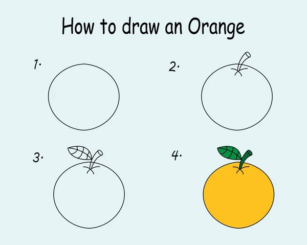 Step Step Draw Orange Drawing Tutorial Orange Drawing Lesson Children — Διανυσματικό Αρχείο