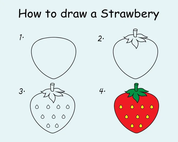 Step Step Draw Strawberry Drawing Tutorial Strawberry Drawing Lesson Children — Stok Vektör