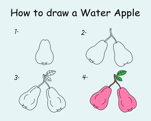 Step Step Draw Water Apple Drawing Tutorial Water Apple Drawing — Διανυσματικό Αρχείο