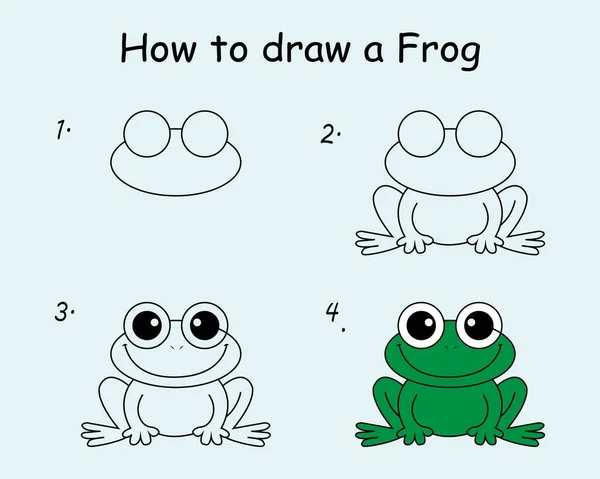 Step Step Draw Cute Frog Good Drawing Child Kid Illustration 矢量图形