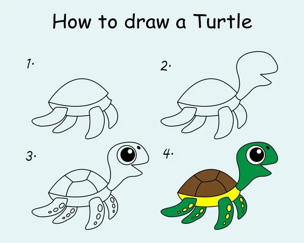 Step Step Draw Cute Turtle Drawing Tutorial Cute Turtle Drawing 免版税图库插图