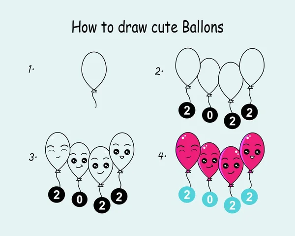 Βήμα Προς Βήμα Σχέδιο Ένα Χαριτωμένο Μπαλόνι Καλό Για Ζωγραφίζεις — Διανυσματικό Αρχείο