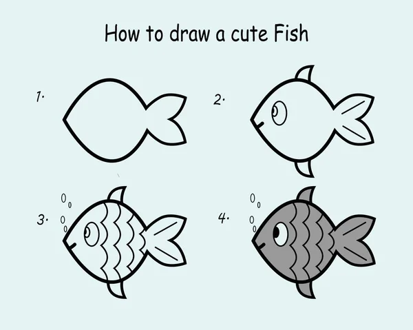 Krok Kroku Aby Narysować Rybę Rysowanie Samouczka Ryby Lekcja Rysunku — Wektor stockowy