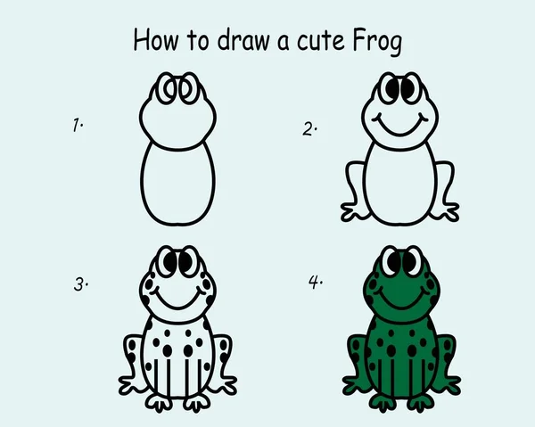 Step Step Draw Frog Drawing Tutorial Frog Drawing Lesson Children — Stockvector