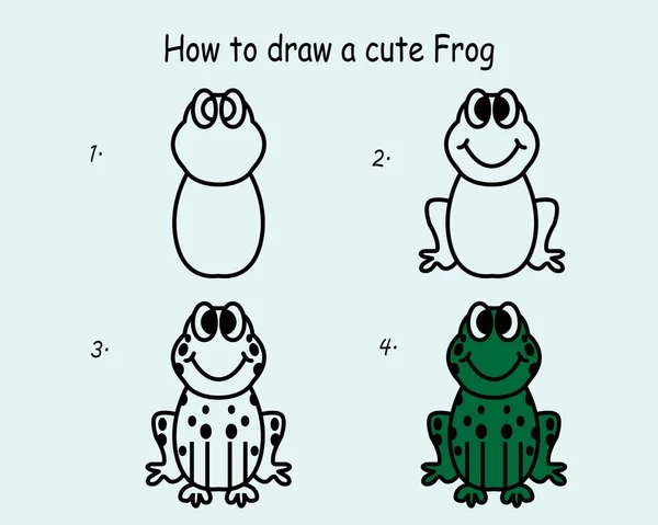 Étape Par Étape Pour Dessiner Une Grenouille Tutoriel Dessin Une — Image vectorielle