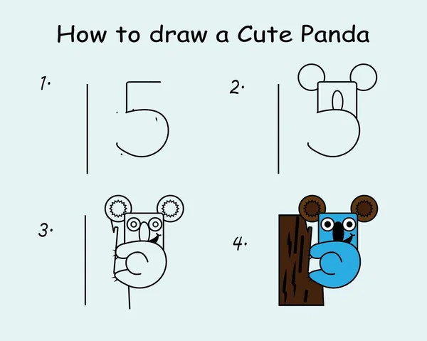 Step Step Draw Cute Panda Good Drawing Child Kid Illustration — Stockvector