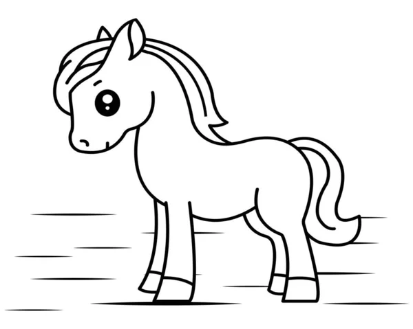ぬりえの本のための馬漫画ベクトルイラストテンプレート 子供のための絵のレッスン — ストックベクタ