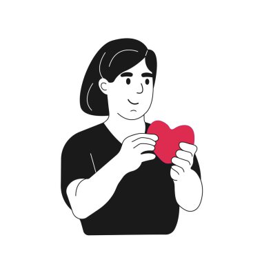 Volunteer girl.A person with a sense of affection, gratitude, offers his support and love.Vector flat illustration isolated on white background.