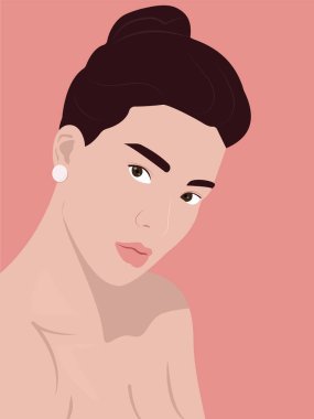 Portrait of asian woman The face of a beautiful young girl with an open neck.Vector illustration in flat style