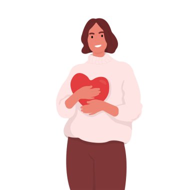 Volunteer girl.A person with a sense of affection, gratitude, offers his support and love.Vector flat illustration isolated on white background.