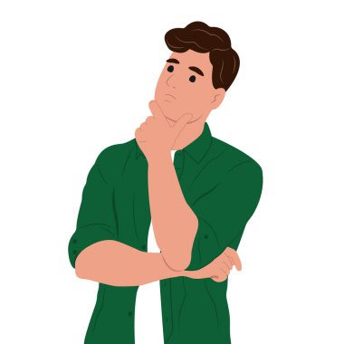 Seçim yap, karar ver. Genç bir adam iki seçeneği analiz ederek bir seçim yapar. Şüphelenmek, karar vermek, öncelikleri belirlemek..