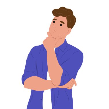 Seçim yap, karar ver. Genç bir adam iki seçeneği analiz ederek bir seçim yapar. Şüphelenmek, karar vermek, öncelikler belirlemek. Düz vektör illüstrasyonu