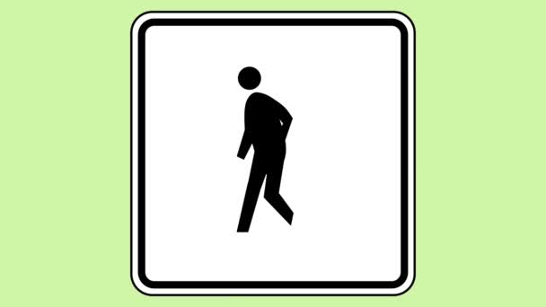 Animated Pedestrian Traffic Road Sign Having Silhouette Person Walking Restricted — Vídeo de Stock
