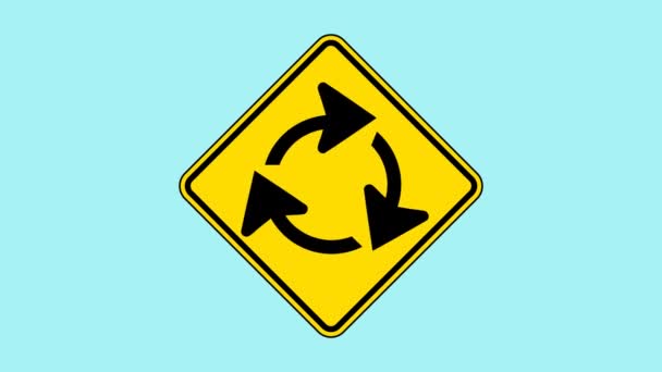Animated Yellow Sign Saying Roundabout Clockwise Direction Add Life Appeal — Stockvideo